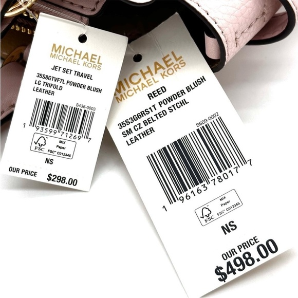 Michael Kors Reed Small Satchel Crossbody Bag & Large Trifold Wallet Light Pink - Picture 16 of 16